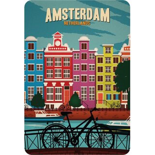Schild Motiv "Amsterdam Netherlands" Fahrrad Fluss 20 x 30 cm Blechschild
