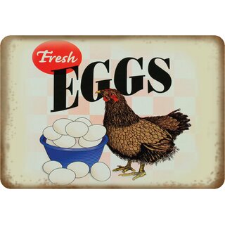 Schild Motiv "fresh eggs, Huhn mit Eiern im Korb" 20 x 30 cm Blechschild