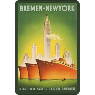 Schild Motiv "Bremen Newyork, Norddeutscher Lloyd Bremen" Schiff 20 x 30 cm Blechschild