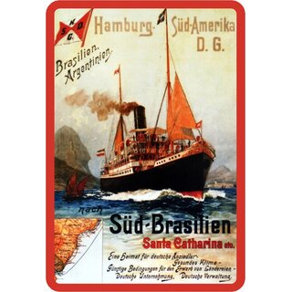 Schild Motiv "Hamburg Süd-Amerika, Brasilien" Schiff 20 x 30 cm Blechschild