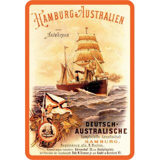 Schild Motiv "Hamburg Australien, Deutsch, Dampfschiff" 20 x 30 cm Blechschild