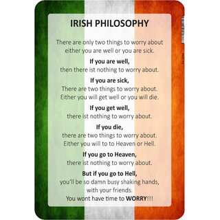 Schild Spruch "Irish Philosophy, time to worry" 20 x 30 cm Blechschild