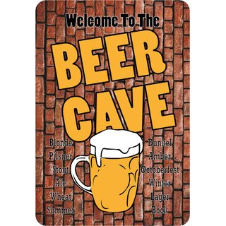 Schild Spruch "Welcome to the beer cave, Dunkel Blonde Stout" 20 x 30 cm Blechschild