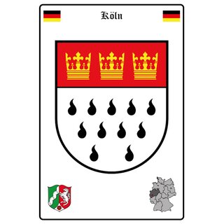 Schild Motiv "Köln" Wappen Landkarte 20 x 30 cm Blechschild