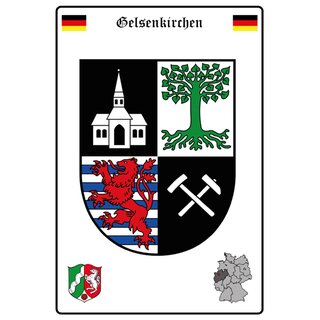 Schild Motiv "Gelsenkirchen" Wappen Landkarte 20 x 30 cm Blechschild