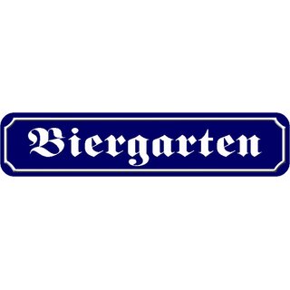 Schild Spruch "Biergarten" 46 x 10 cm Blechschild blau