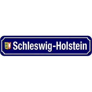 Schild Bundesland "Schleswig-Holstein" 46 x 10 cm Blechschild blau mit Wappen