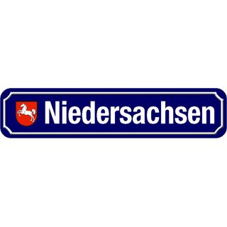 Schild Bundesland "Niedersachsen" 46 x 10 cm Blechschild blau mit Wappen