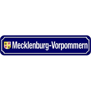 Schild Bundesland "Mecklenburg-Vorpommern" 46 x 10 cm Blechschild blau mit Wappen
