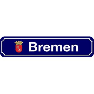 Schild Stadt "Bremen" 46 x 10 cm Blechschild blau mit Wappen