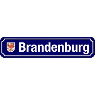 Schild Bundesland "Brandenburg" 46 x 10 cm Blechschild blau mit Wappen