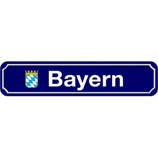 Schild Bundesland "Bayern" 46 x 10 cm Blechschild blau mit Wappen
