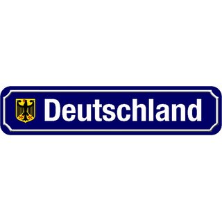 Schild Land "Deutschland" 46 x 10 cm Blechschild blau mit Wappen