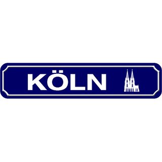 Schild Stadt "Köln" 46 x 10 cm Blechschild blau mit Dom