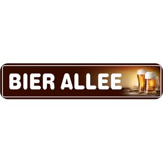 Schild Spruch "Bier Allee" 46 x 10 cm Blechschild braun