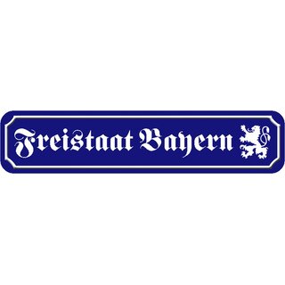 Schild Bundesland "Freistaat Bayern" 46 x 10 cm Blechschild blau mit Löwe