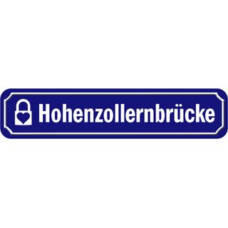 Schild "Hohenzollernbrücke" 46 x 10 cm Blechschild blau mit Schloss