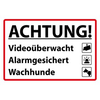 Hinweisschild "Achtung Videoüberwacht, Alarmgesichert, Wachhunde" 20 x 30 cm Blechschild