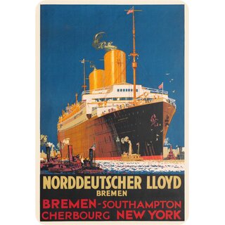 Schild Motiv "Norddeutscher Lloyd Bremen, New York" Dampfschiff 20 x 30 cm Blechschild