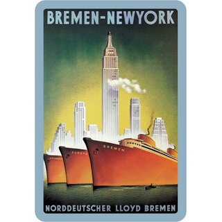 Schild Motiv Bremen New York, Norddeutscher Lloyd Bremen 20 x 30 cm Blechschild