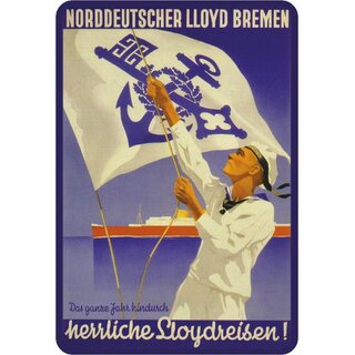 Schild Motiv "Norddeutscher Lloyd Bremen, herrliche Lloydreisen" 20 x 30 cm Blechschild