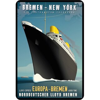 Schild Motiv "Bremen New York, Europa, Norddeutscher Lloyd" 20 x 30 cm Blechschild