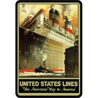 Schild Motiv "United States Line, American way to America" 20 x 30 cm Blechschild
