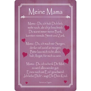 Schild Spruch "Meine Mama, ich hab dich lieb" 20 x 30 cm Blechschild