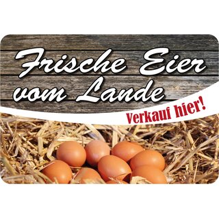 Schild Spruch "Frische Eier vom Lande, verkauf hier" 20 x 30 cm Blechschild