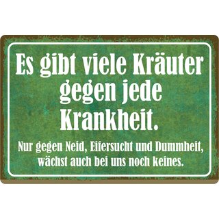 Schild Spruch "viele Kräuter gegen jede Krankheit, Neid Eifersucht" 20 x 30 cm Blechschild