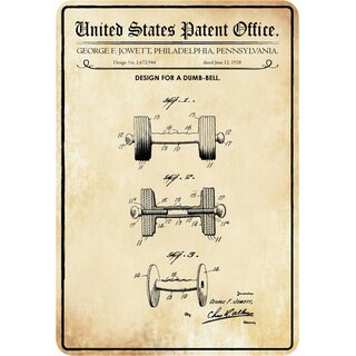 Schild Motiv "Design Dumb Bell, Hantel Patent Pennsylvania" 20 x 30 cm Blechschild