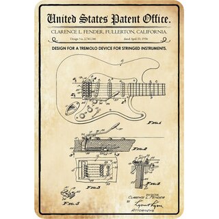 Schild Motiv "Design for a Tremolo device for stringed instruments, Gerät" 20 x 30 cm Blechschild