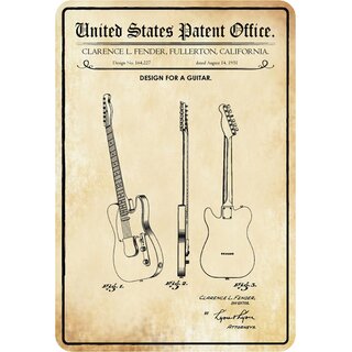 Schild Motiv "Design for a Guitar, E-Gitarre California 1951" 20 x 30 cm Blechschild