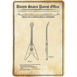 Schild Motiv "Design for a stringed musical instrument, Streichinstrument Gitarre" 20 x 30 cm Blechschild