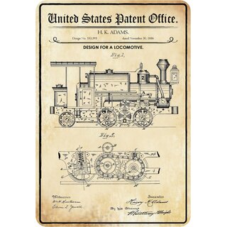 Schild Motiv "Design for a locomotive, Adams Patent" 20 x 30 cm Blechschild
