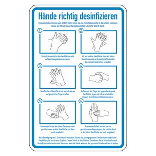 Aushang Hinweisschild Hände richtig desinfizieren DIN EN 1500