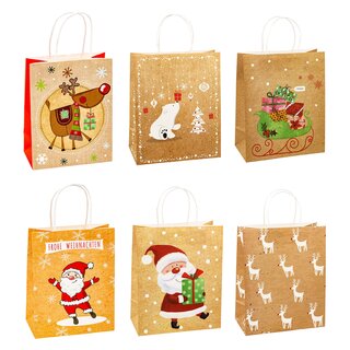 TSI 12er Pack Geschenktüte mittel Kraftpapier ca. 18 x 10 x 23 cm Weihnachten S1 Geschenktaschen für Advent, Nikolaus