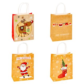 TSI 12er Pack Geschenktüte mittel Kraftpapier ca. 18 x 10 x 23 cm Weihnachten S2 Geschenktaschen für Advent, Nikolaus