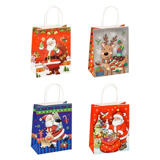 TSI 12er Pack Geschenktüte mittel Kraftpapier ca. 18 x 10 x 23 cm Weihnachten S3 Geschenktaschen für Advent, Nikolaus