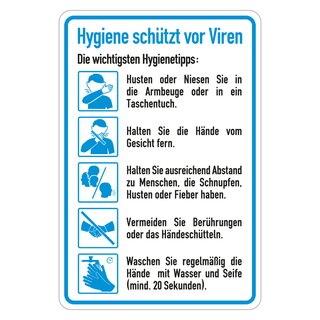 Hinweisschild Verhaltensregeln "Hygiene schützt vor Viren"