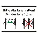 Hinweisschild "Bitte Abstand halten! Mindestens 1,5...