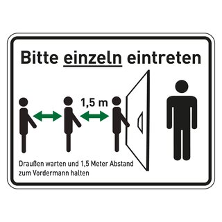 Hinweisschild "Bitte einzeln eintreten", Kunststoff, 300 x 200 mm