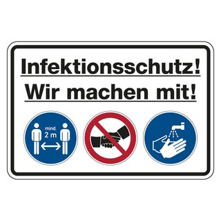 Hinweisschild Verhaltensregeln "Infektionsschutz! Wir machen mit!", Folie, 200 x 150 mm
