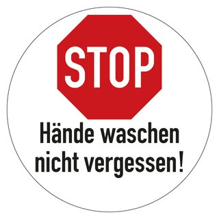Hinweisschild "STOP Hände waschen nicht vergessen!" (Druckschrift)