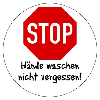 Hinweisschild "STOP Hände waschen nicht vergessen!" (Handschrift)