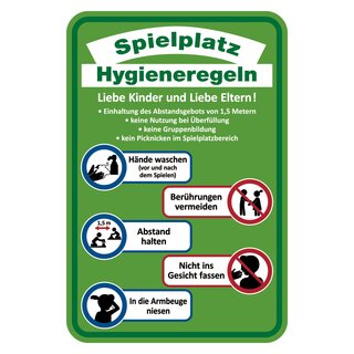 Hinweisschild Verhaltensregeln "Spielplatz Hygieneregeln", Aluminium, 400 x 600 mm