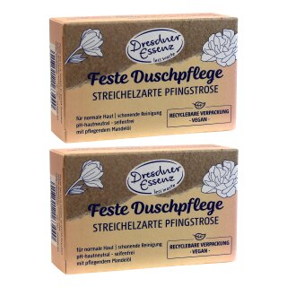 2er Pack Dresdner Essenz Feste Duschpflege seifenfrei "Streichelzarte Pfingstrose" 2 x 100 g