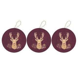 3er Set Weihnachtskugeln Ø 10 cm "Goldener Hirsch" zum Befüllen Geschenkkugel