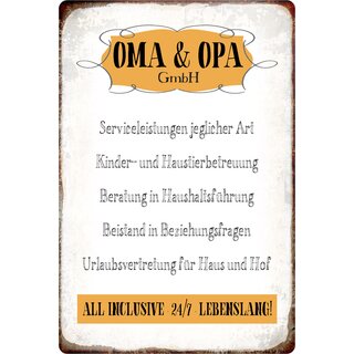 Schild Spruch "Oma & Opa GmbH All Inclusive 24/7 lebenslang" 20 x 30 cm Blechschild