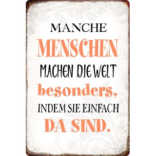 Schild Spruch "Menschen machen Welt besonders" 20 x 30 cm Blechschild